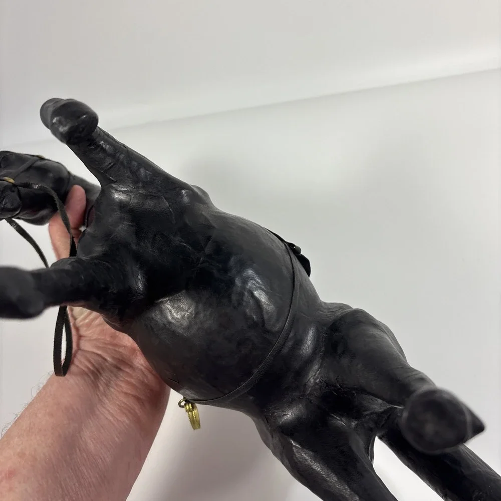 Vintage Leather Wrapped Horse Figurine 16 X 11 In Black Equestrian Western Decor